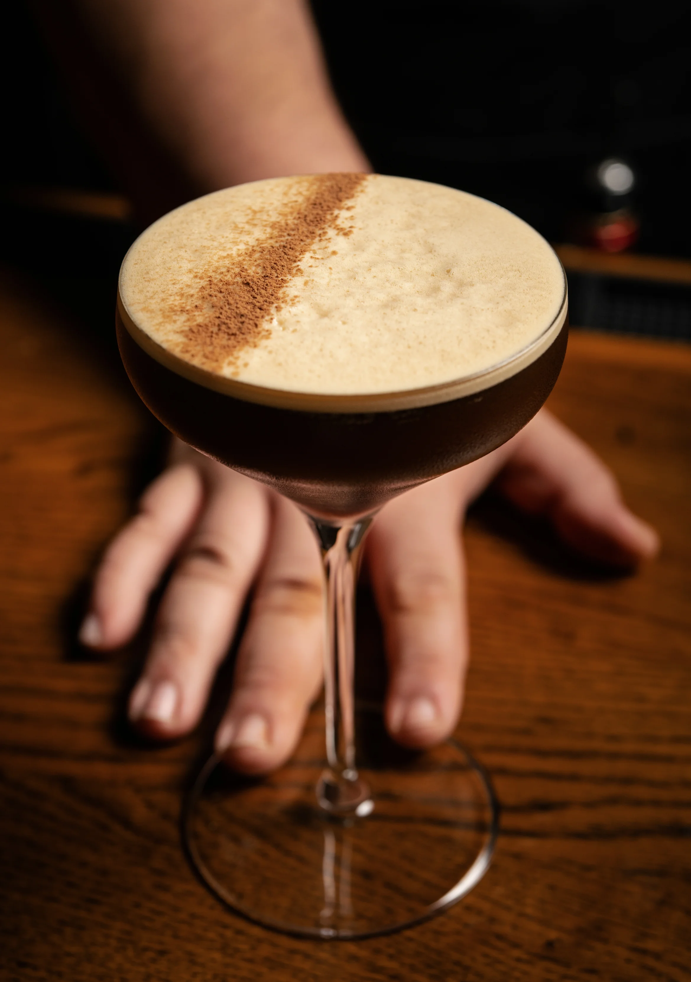 Crafted espresso martini with frothy top