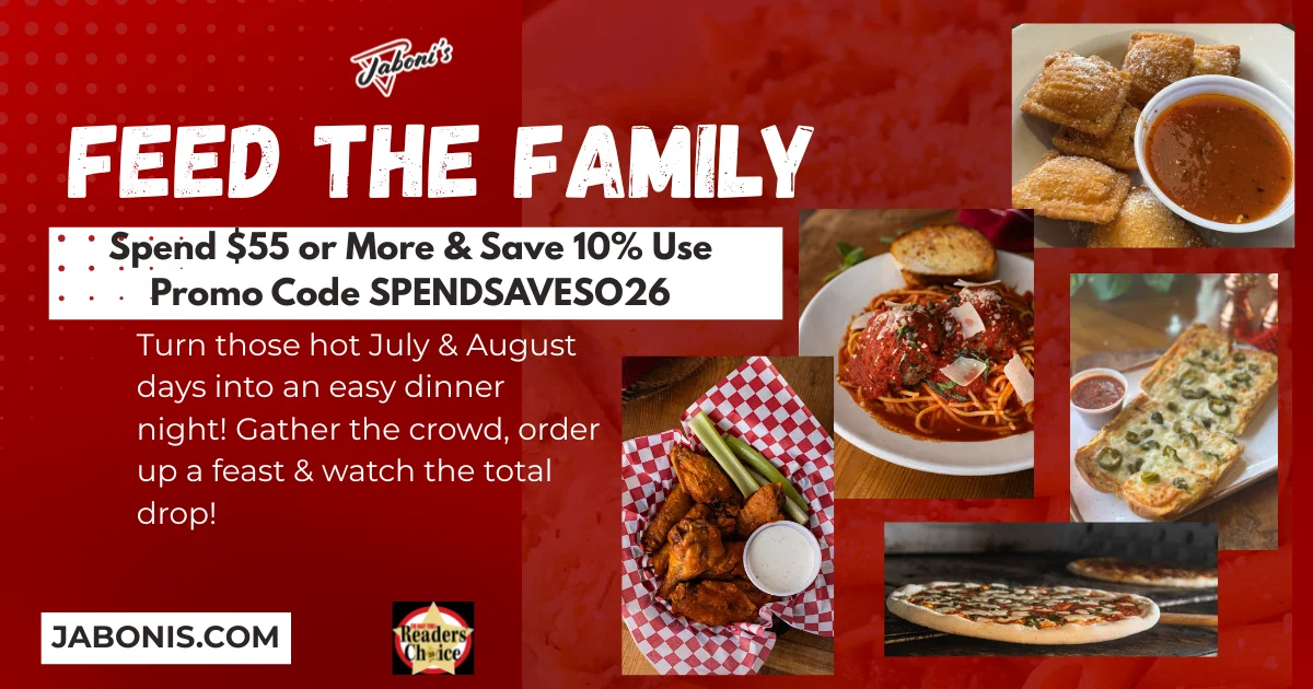 Family-style Italian feast with pasta and wings