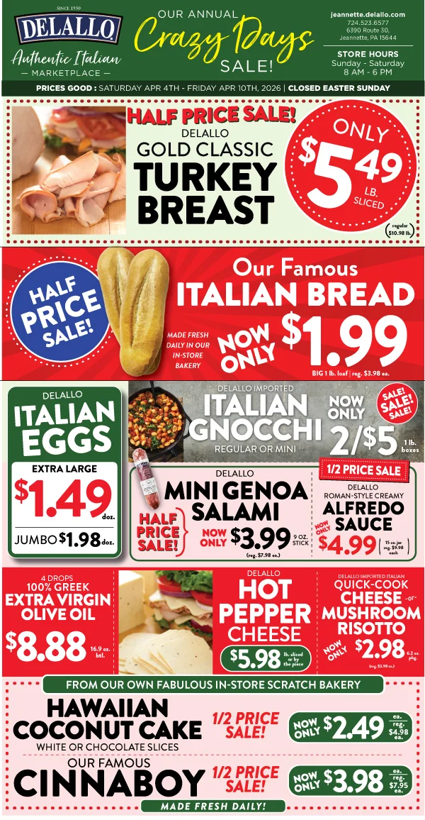 DeLallo full-page advertisement featuring various Italian food products.
