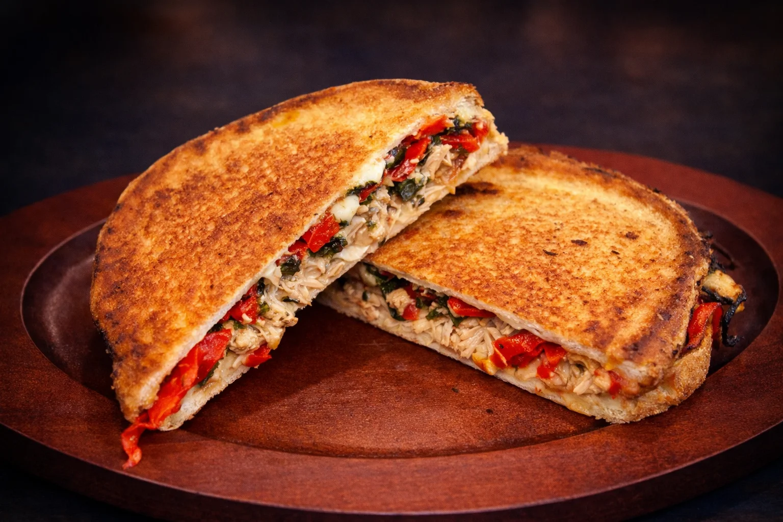 Delicious grilled sandwich with melted cheese and fresh ingredients