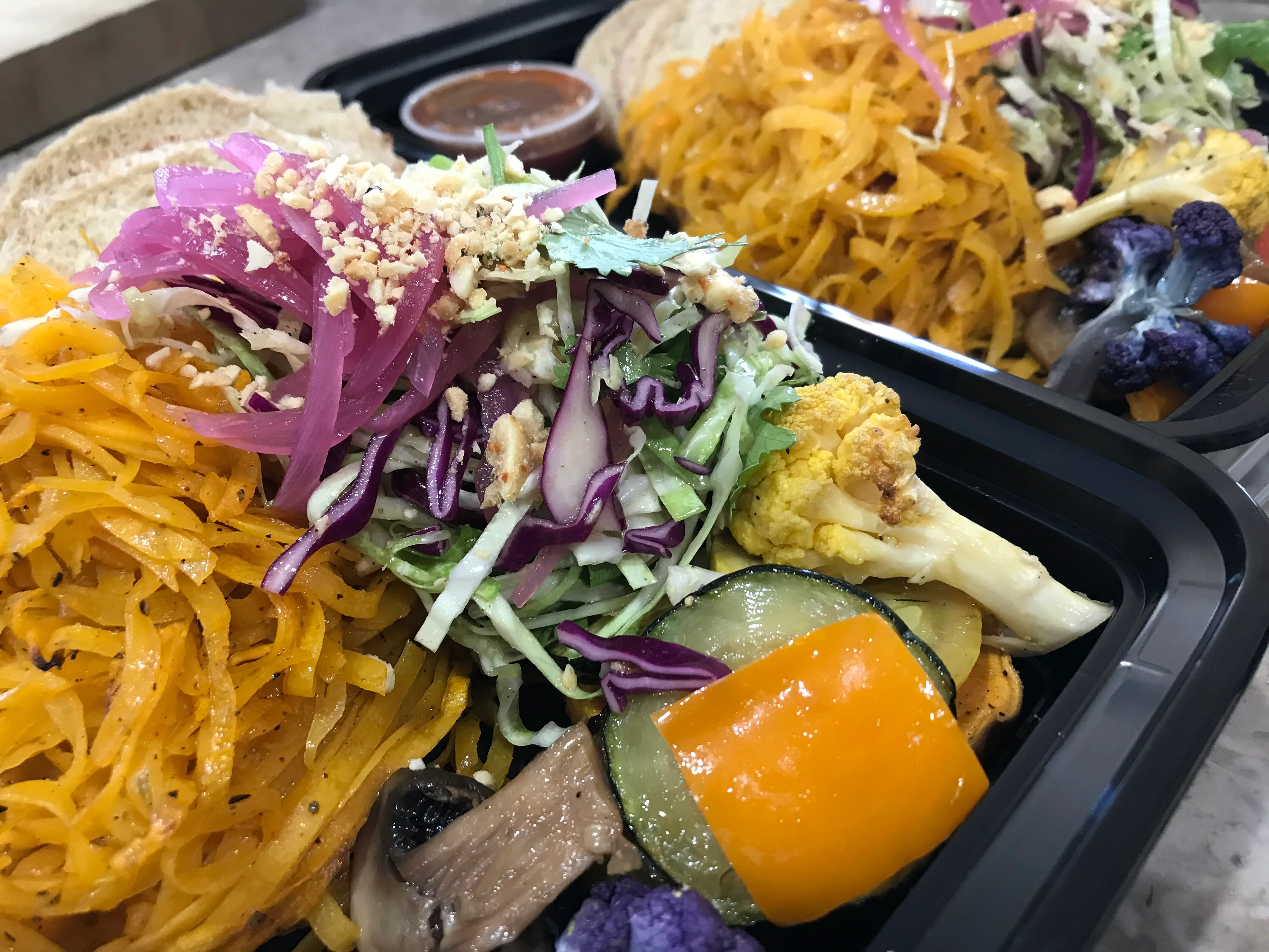 Colorful vegetable noodle bowl with Asian flavors