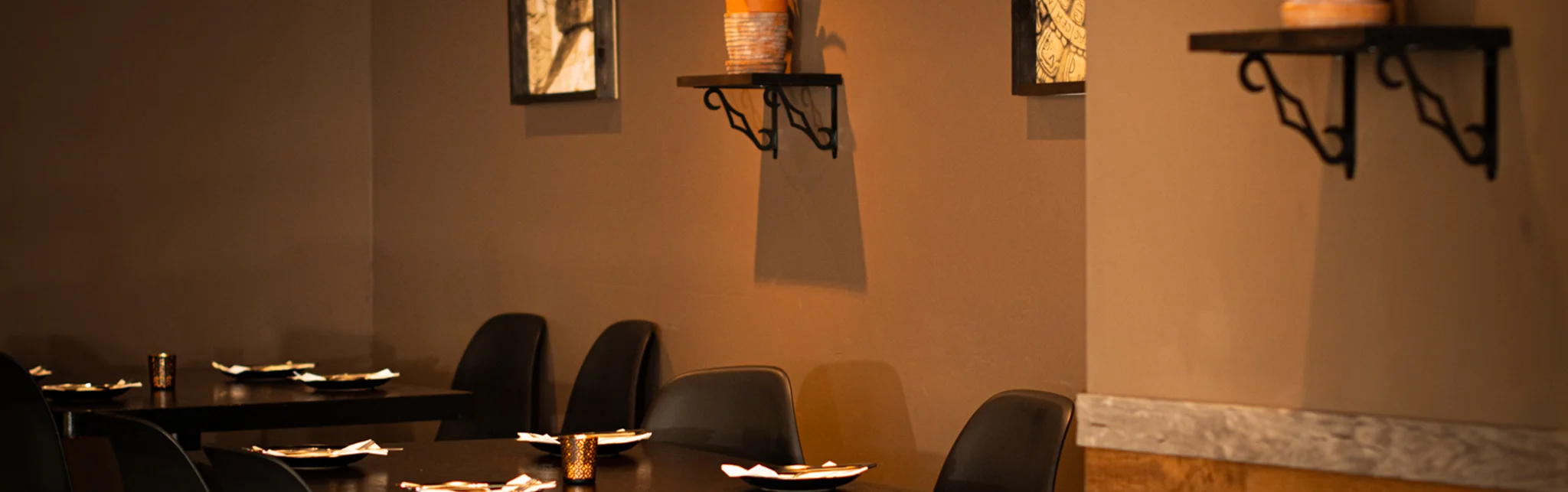 Cozy restaurant interior with warm lighting and modern decor
