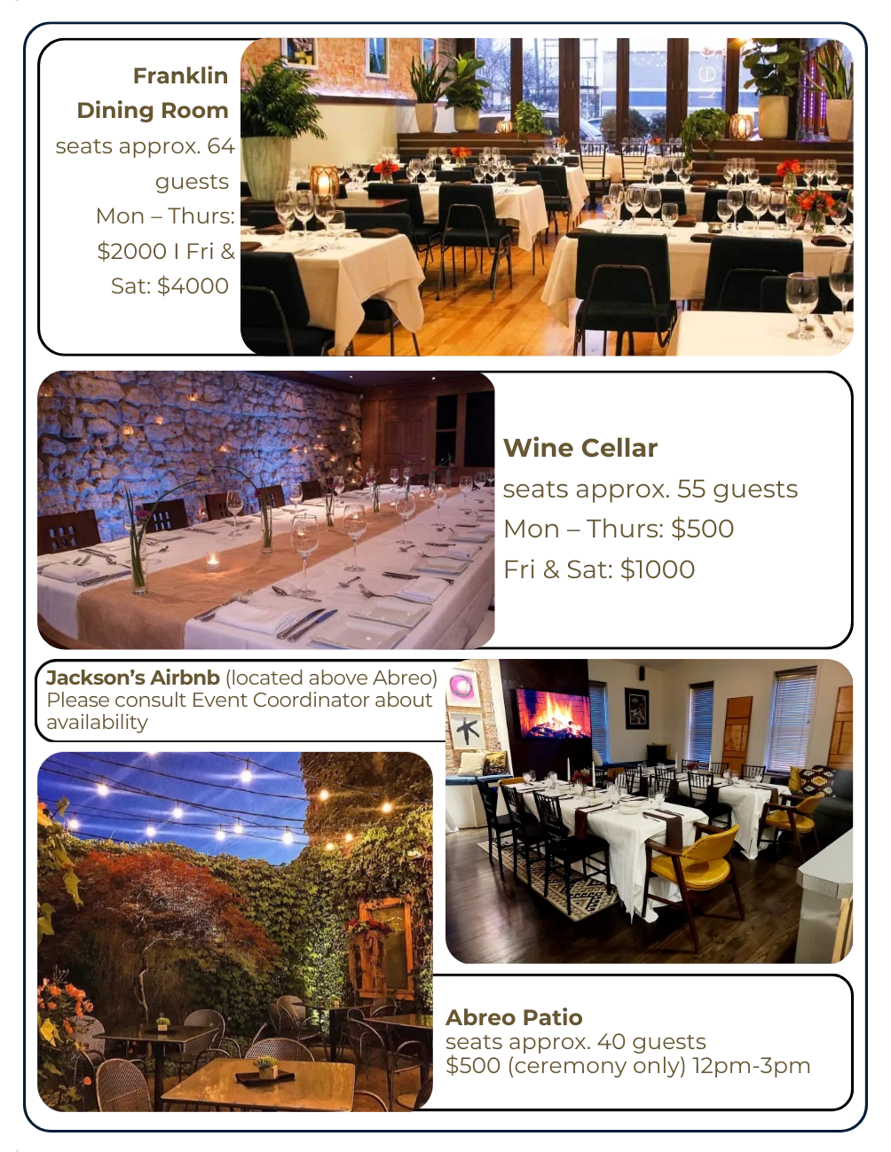 Elegant restaurant event spaces for private dining