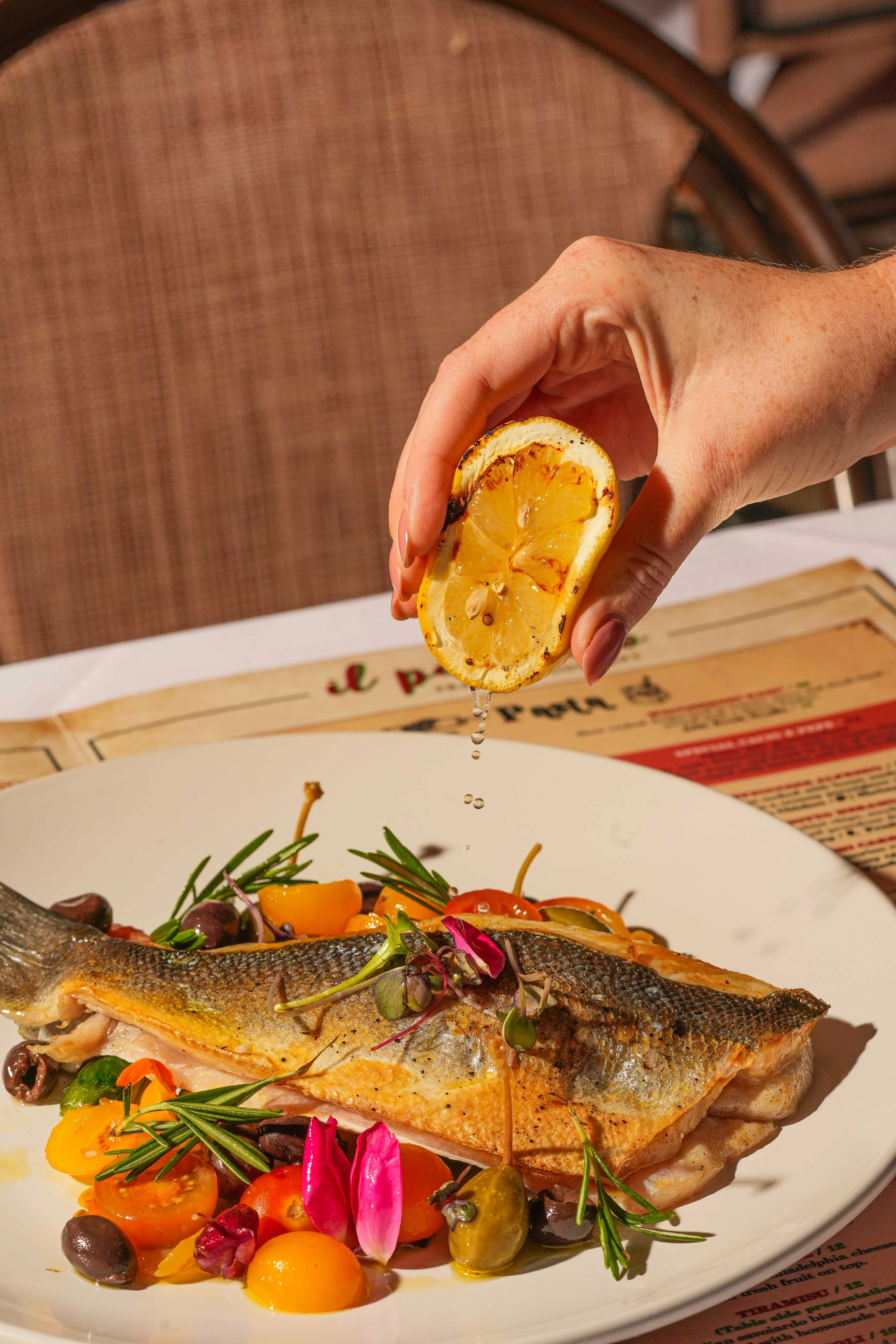 Grilled Mediterranean sea bass with fresh herbs