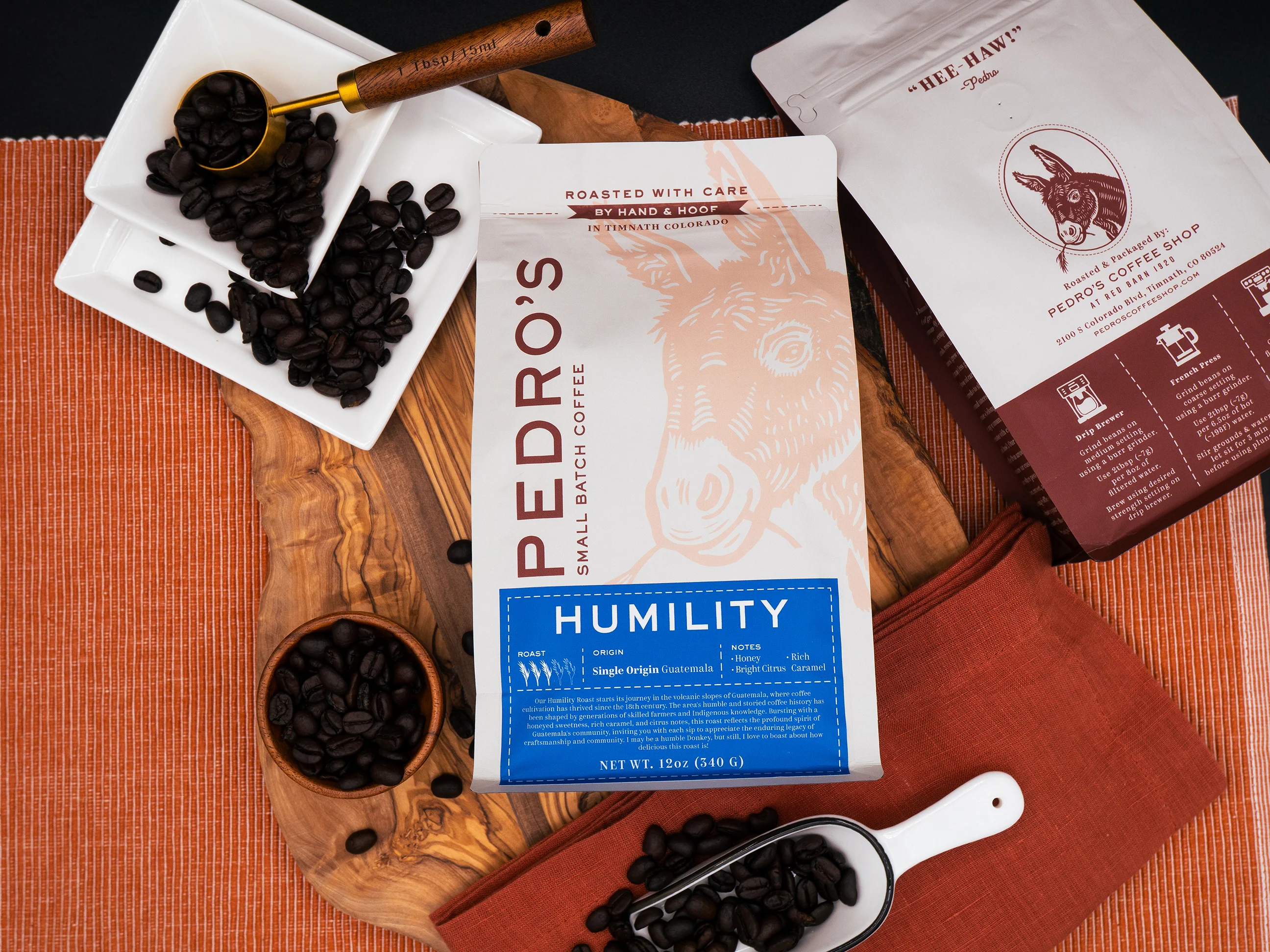 Artisan coffee packaging from Pedro's Coffee Shop