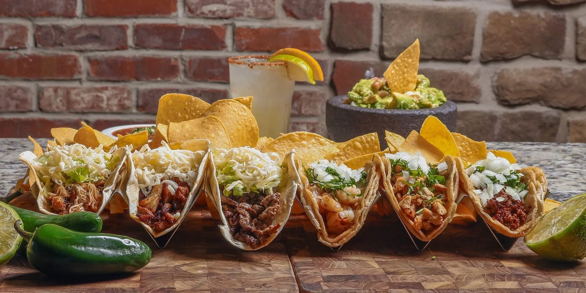 Assorted Mexican street tacos with tortilla chips