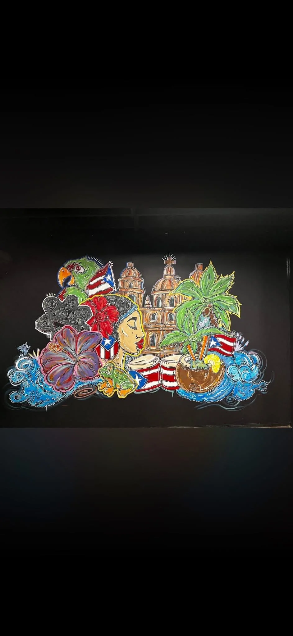 Colorful mural depicting Puerto Rican culture and heritage
