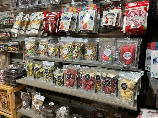 Colorful assortment of candies in a decorative display.