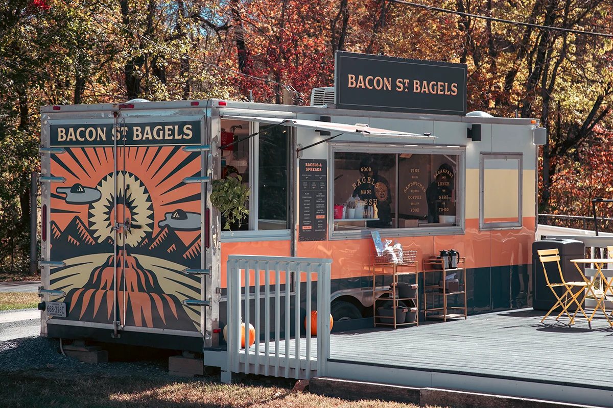 Colorful food truck serving fresh bagels