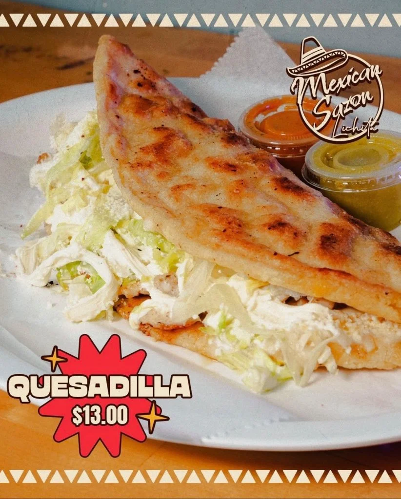 Delicious Mexican quesadilla served with fresh toppings