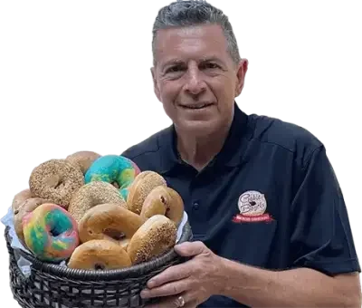 Colorful assortment of gourmet bagels in a basket