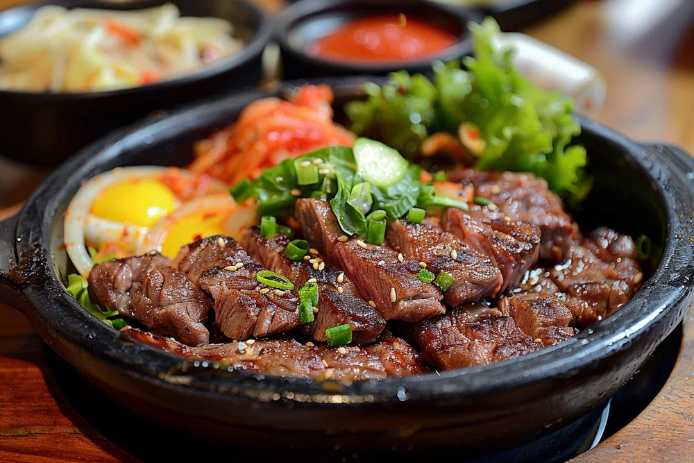 Delicious Beef Bulgogi served with vegetables and rice