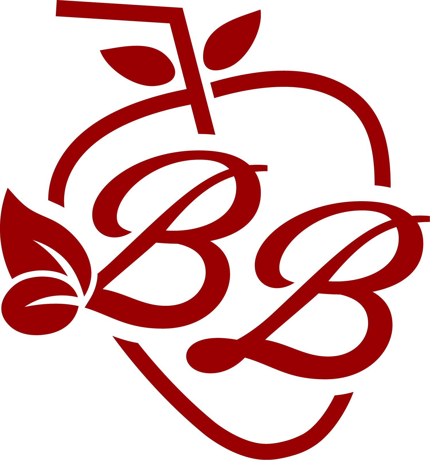 Stylized logo featuring a red apple and elegant lettering