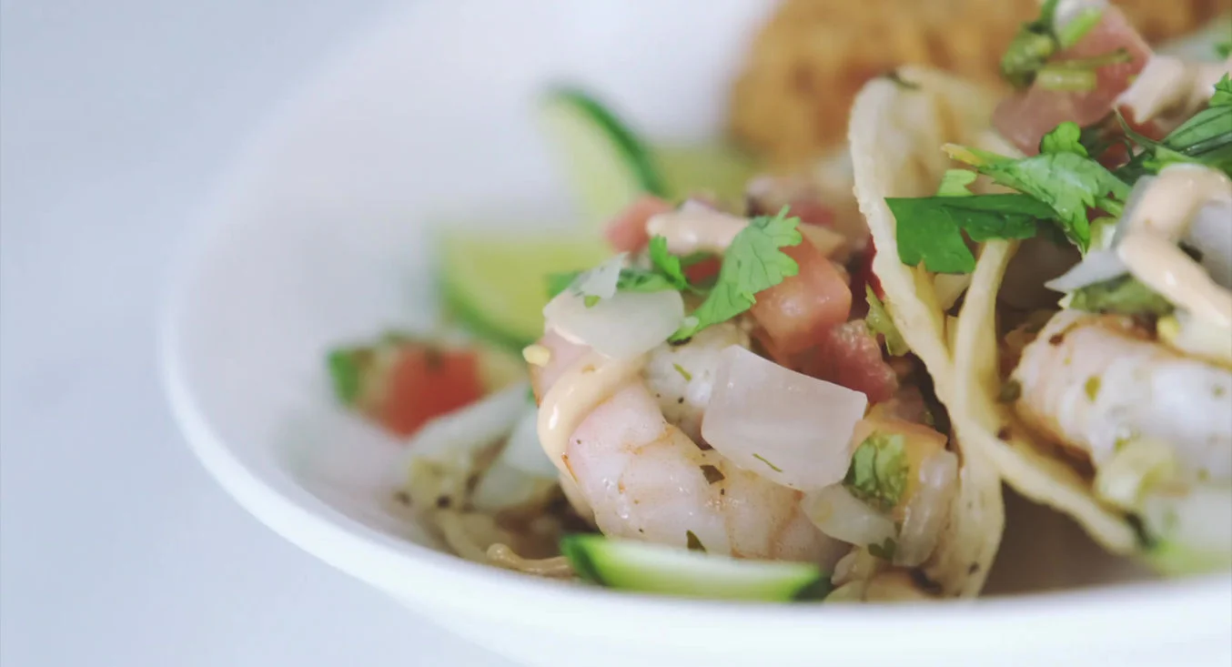 Delicious shrimp tacos with fresh toppings