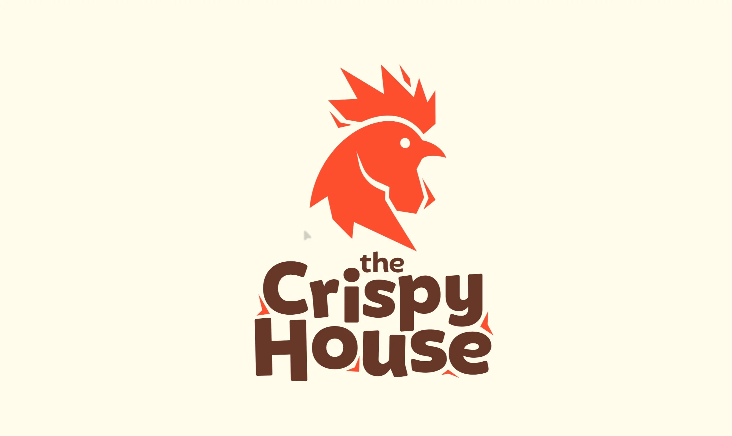 A vibrant logo featuring a stylized rooster in orange, paired with the name 'the Crispy House' in bold brown letters.