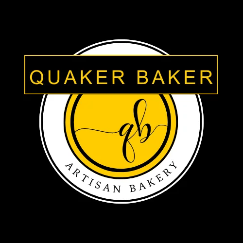 Logo of Quaker Baker Artisan Bakery with yellow and black design