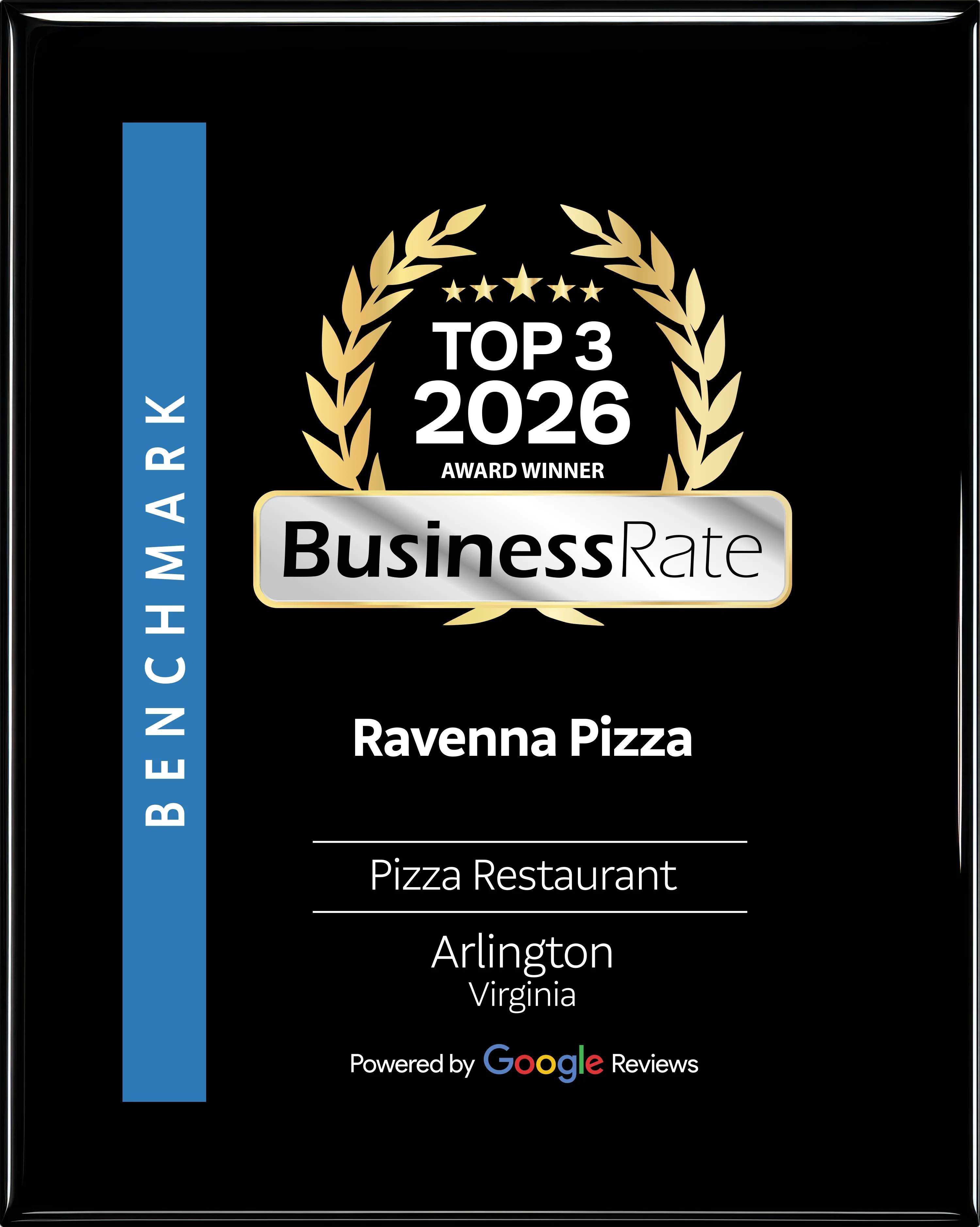 Award plaque for Ravenna 2026 restaurant recognition