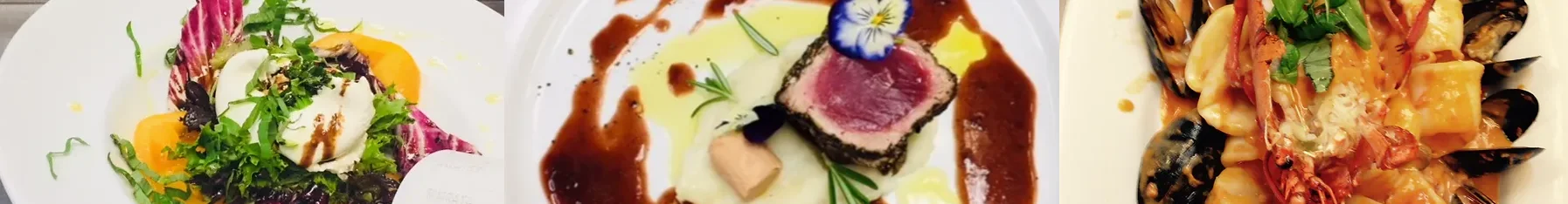 Artistic presentation of gourmet seafood pasta with lobster and mussels