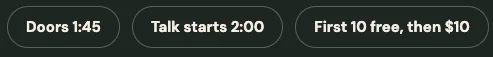 Event schedule with timings for doors and talk start