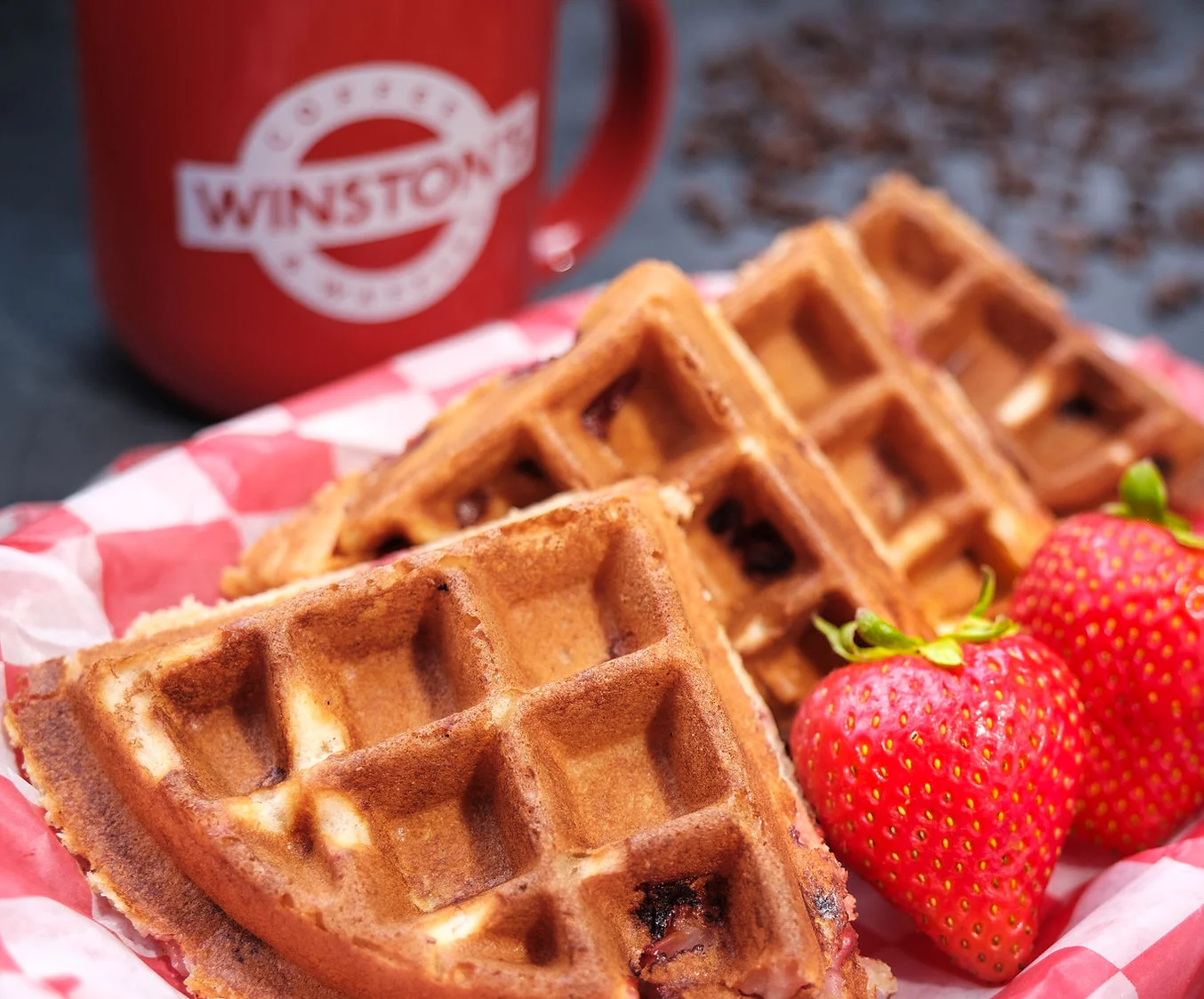 Belgian waffles served with fresh strawberries