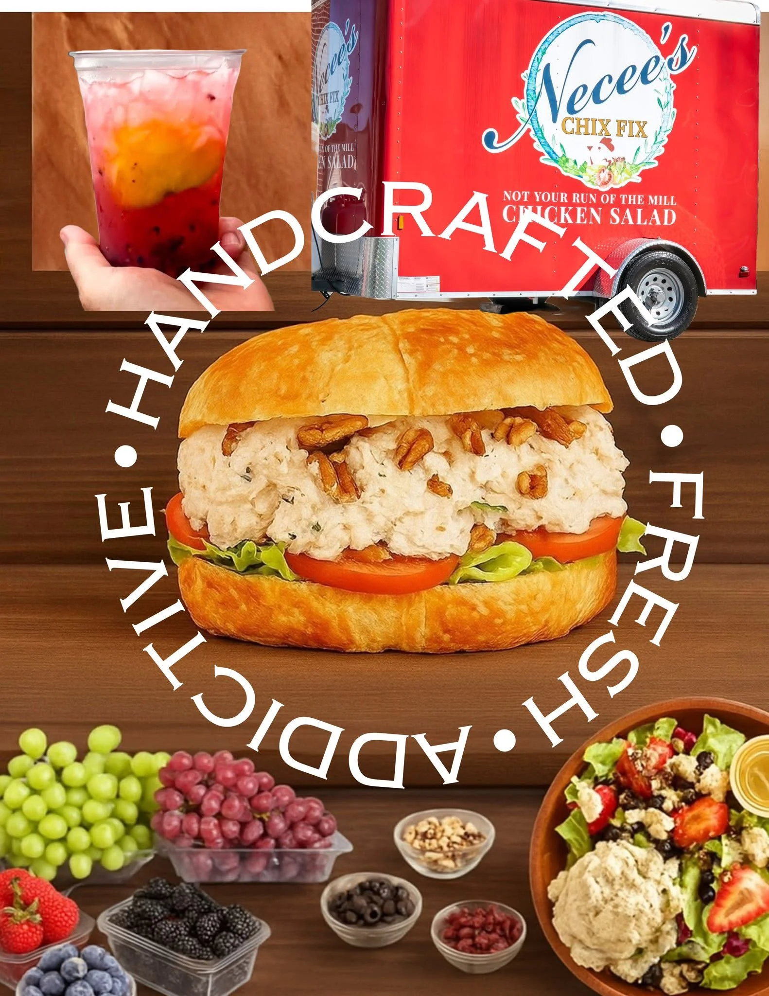 Handcrafted chicken salad sandwich on a flaky croissant with fresh greens
