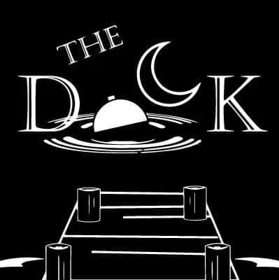 Logo design for The Dock restaurant featuring a moon and water
