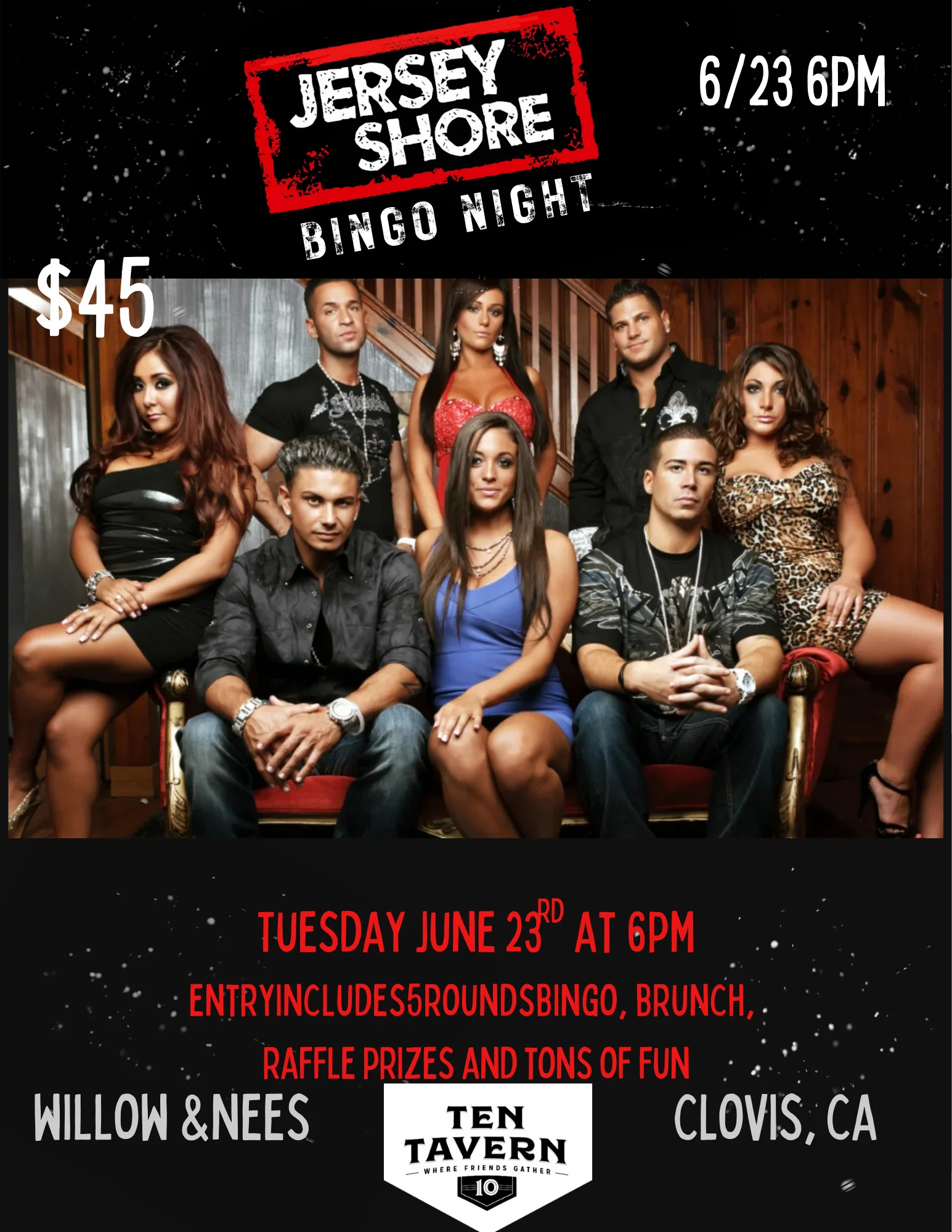 Promotional poster for Jersey Shore Bingo Night event