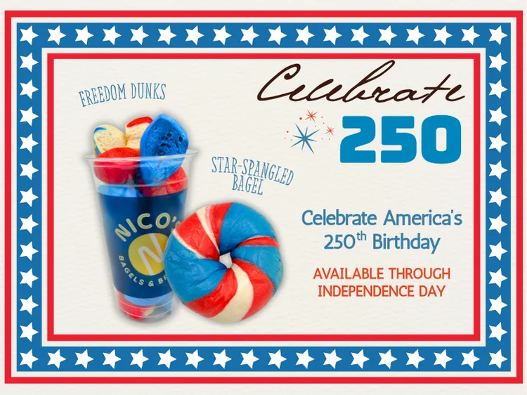 Red, white, and blue bagel and cookies for Independence Day celebration