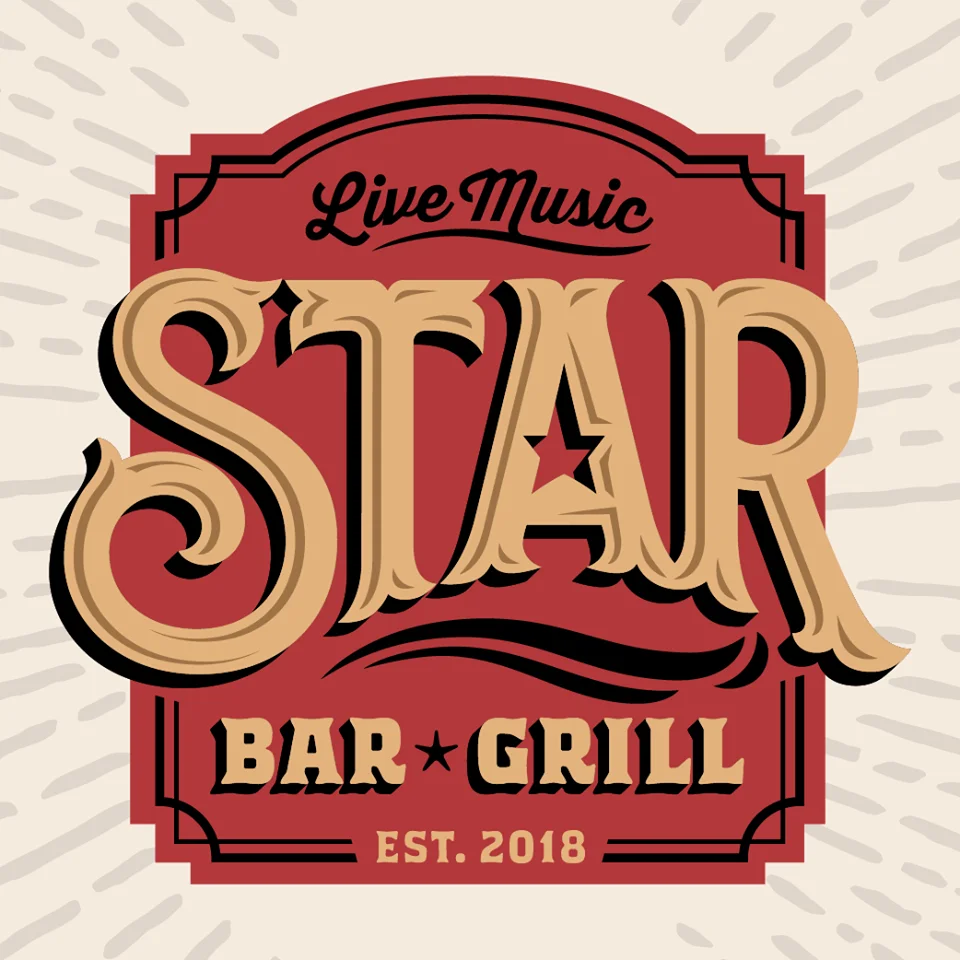 Vintage logo for Star Bar Grill featuring live music since 2018