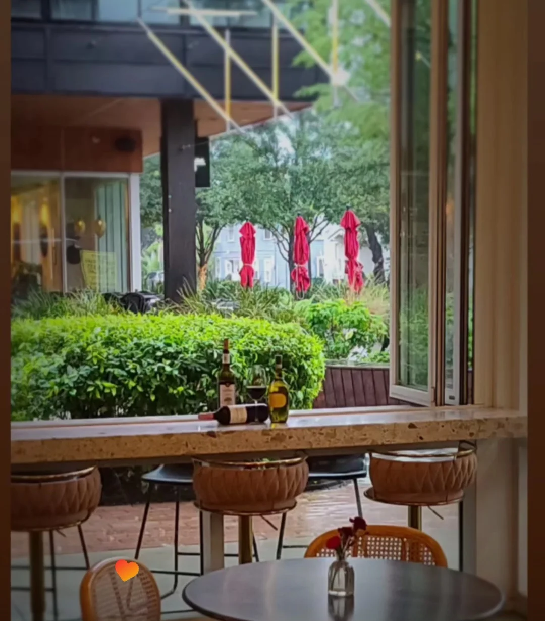 Cozy restaurant interior with bar and outdoor view
