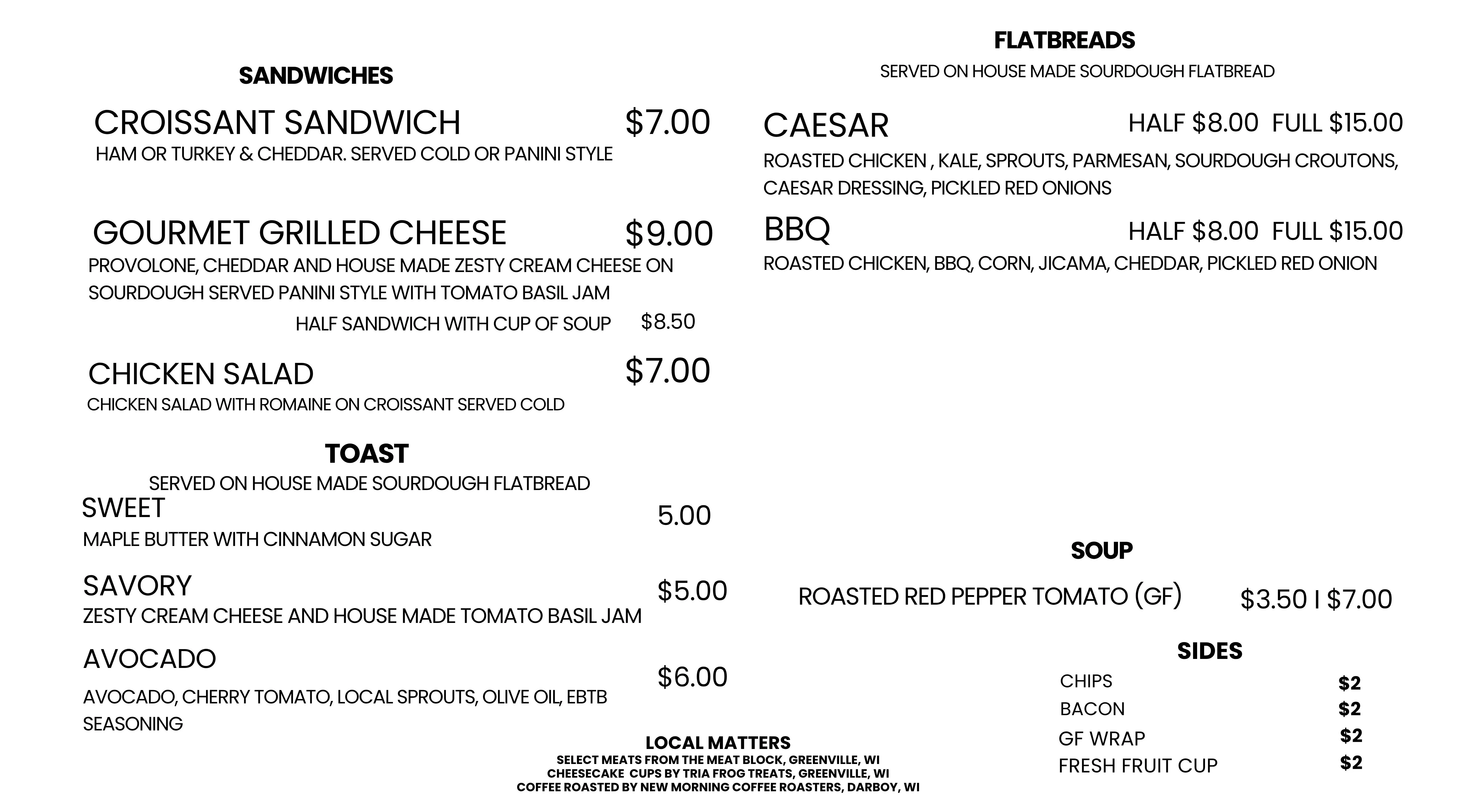 April lunch menu featuring various delicious dishes.