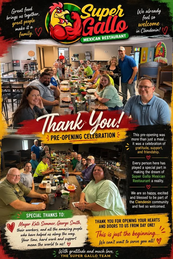 Group celebration at Super Gallo Mexican Restaurant's pre-opening event.