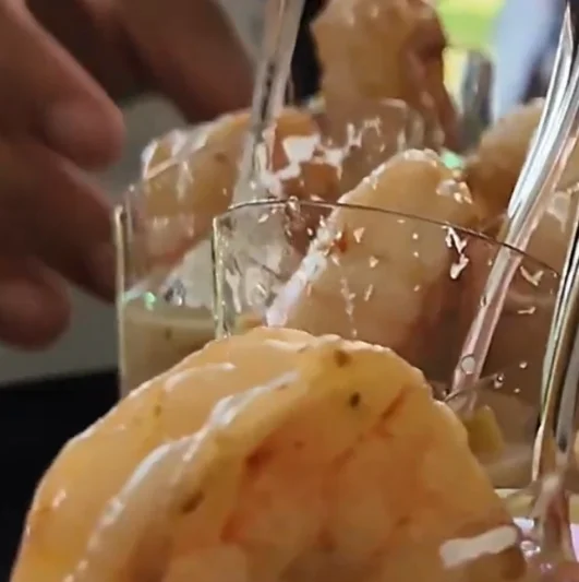 Chilled shrimp cocktail served in glasses