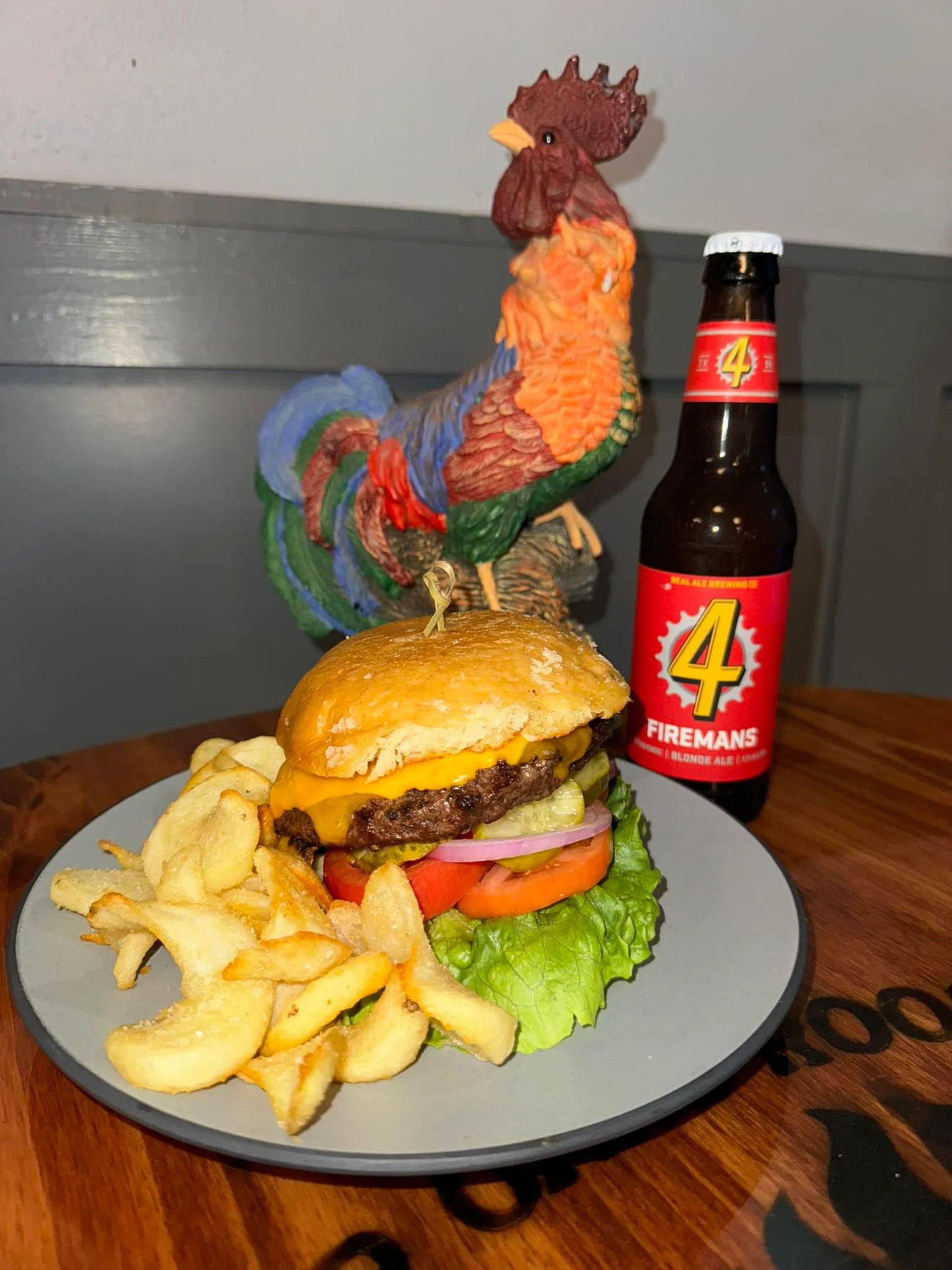 Classic American cheeseburger with fries