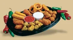 Assorted appetizer platter with fried snacks