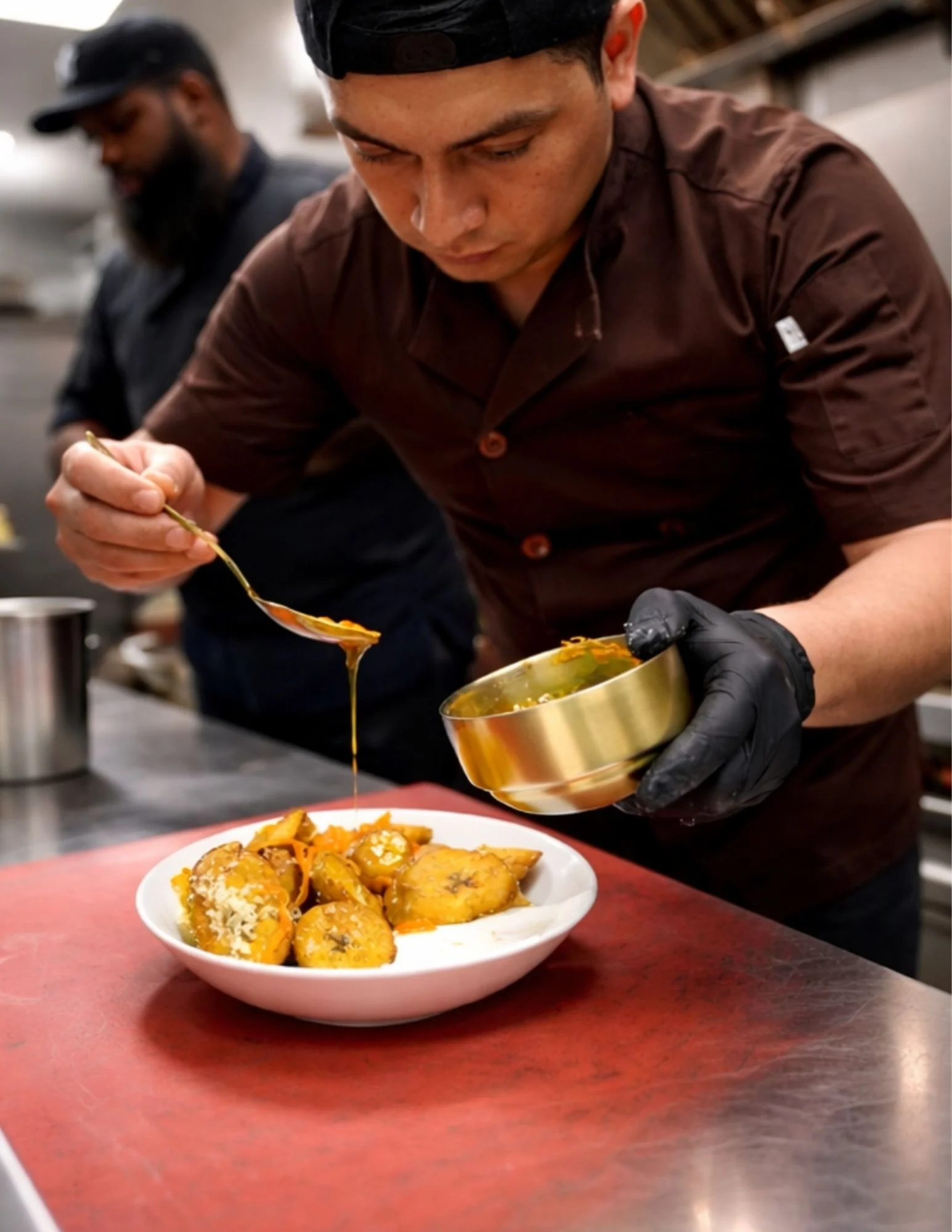 Elegant restaurant plating showcasing a gourmet dish with vibrant colors.