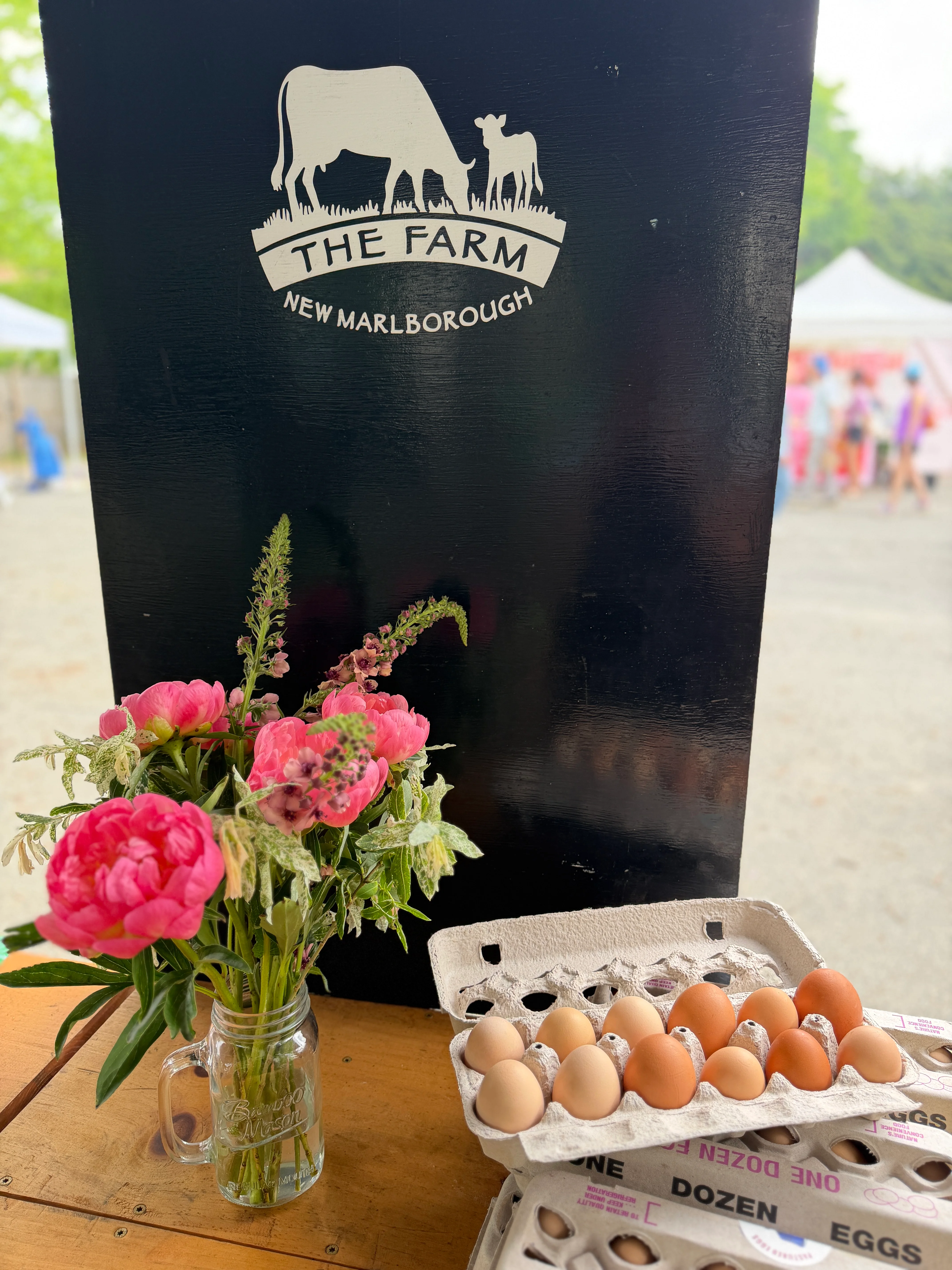 Farm stand with fresh eggs and flowers in New Marlborough