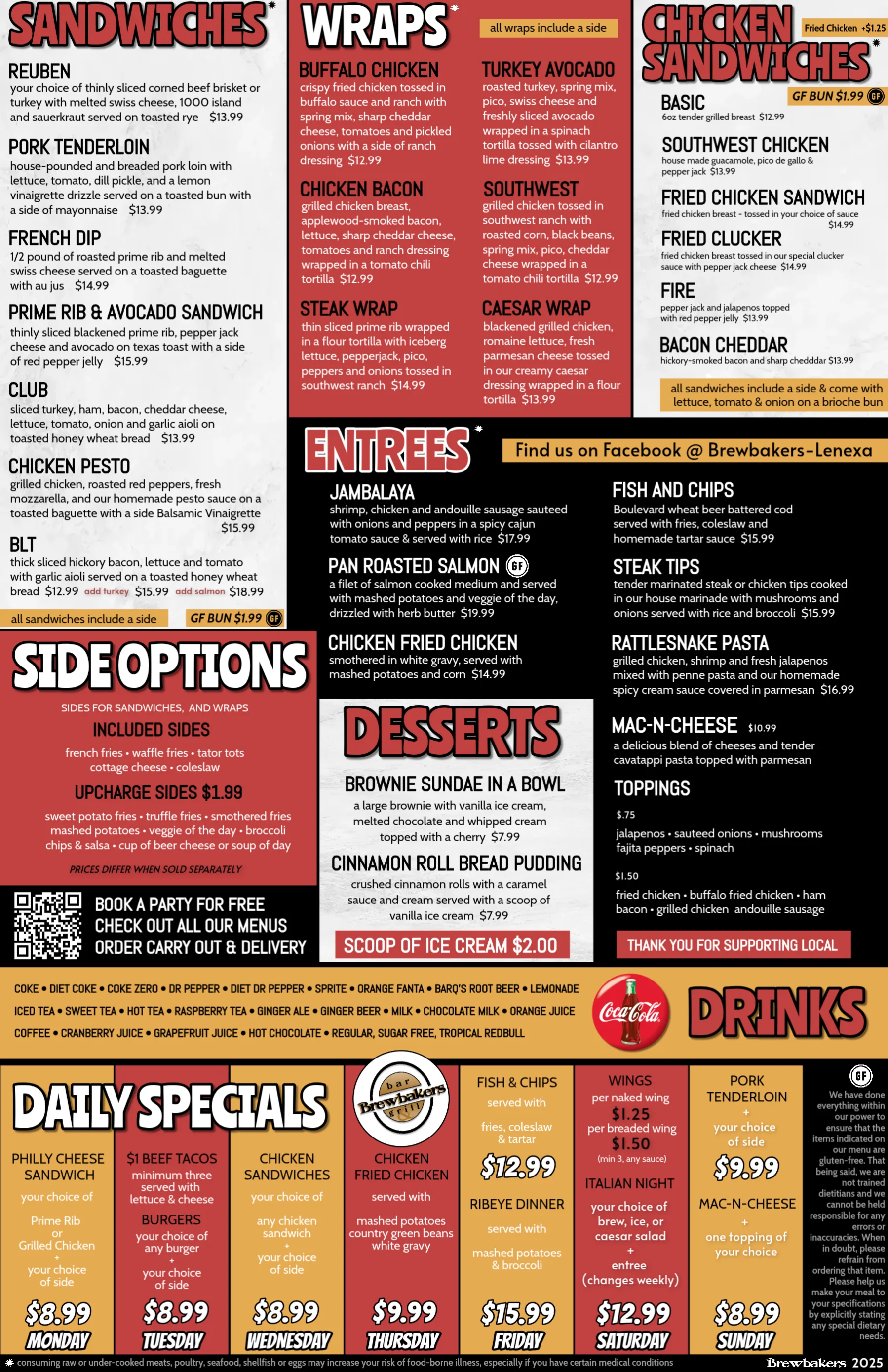 Diverse menu of American comfort food at a casual restaurant