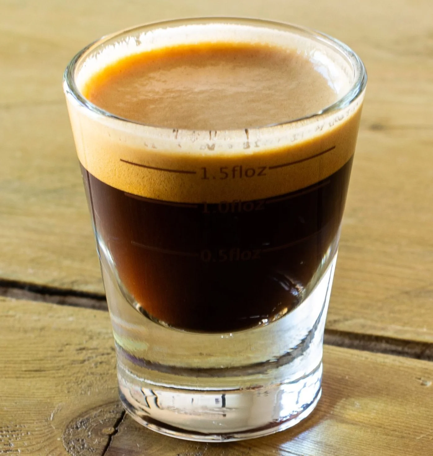 Rich espresso shot served in a glass
