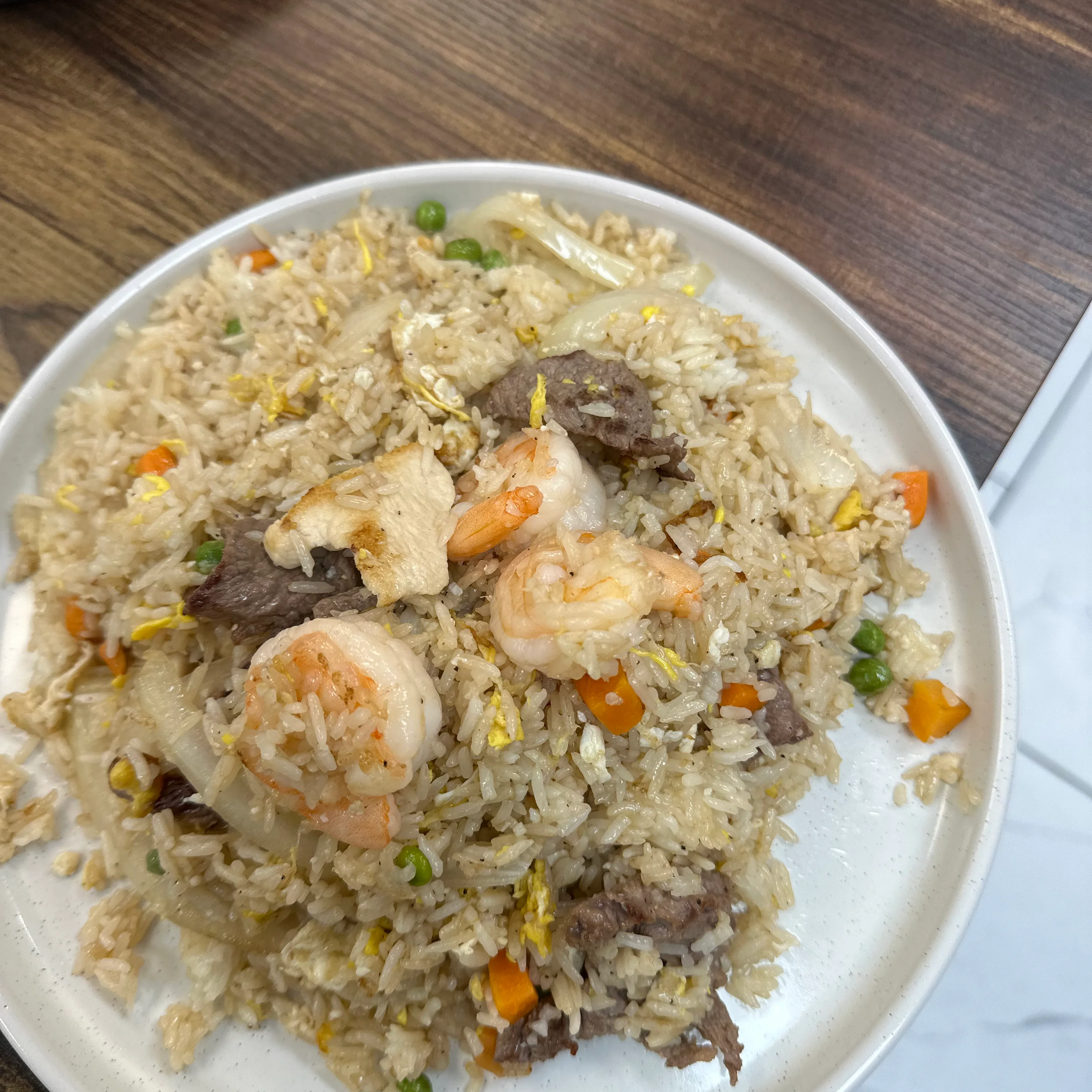 Shrimp and beef fried rice, a popular Asian dish