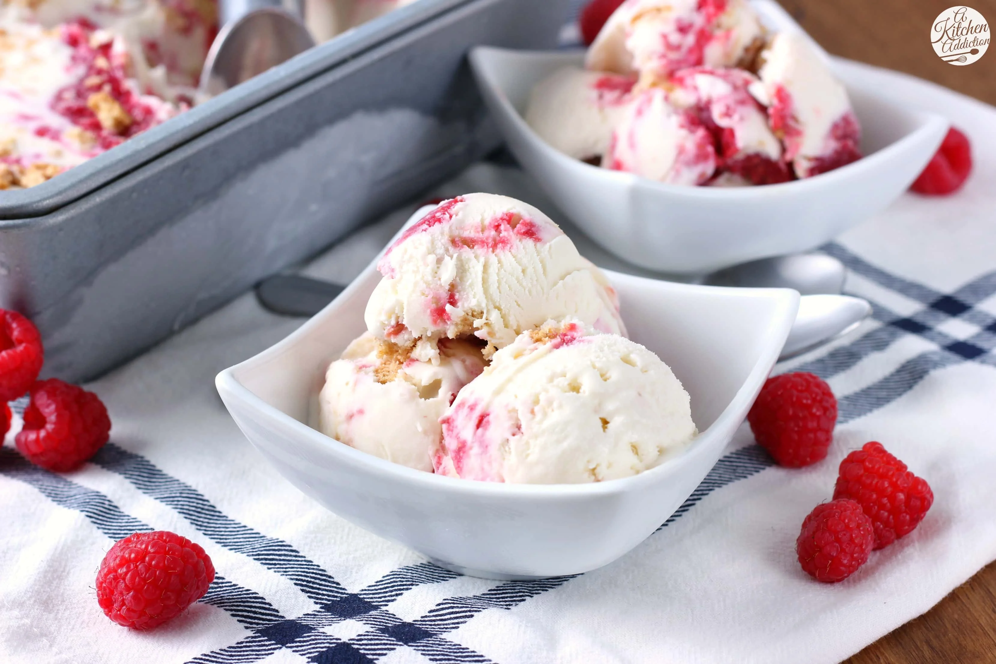 Raspberry swirl ice cream in a bowl