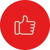 Thumbs up icon on a red background
