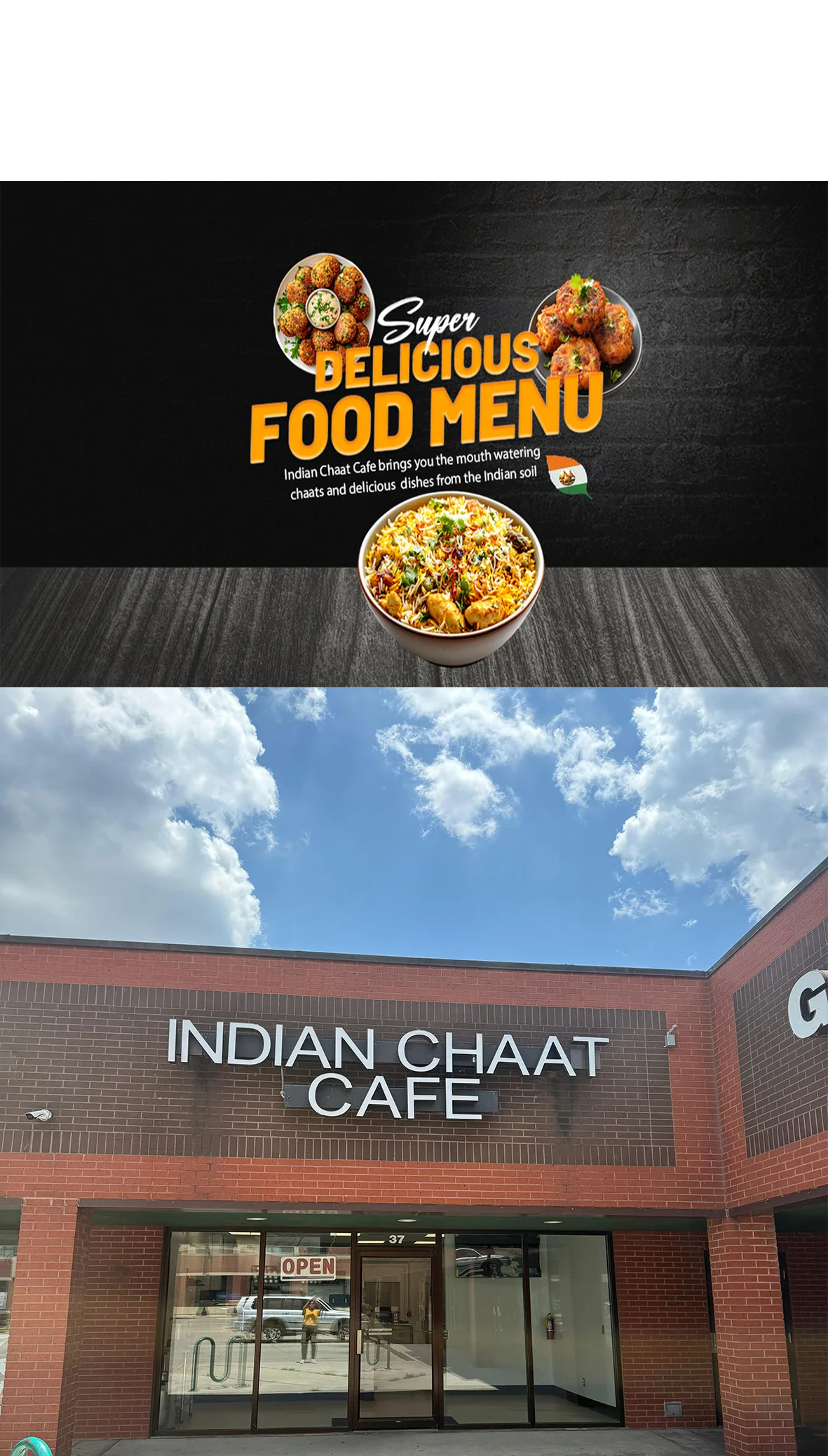 Indian Chaat Cafe exterior with open sign