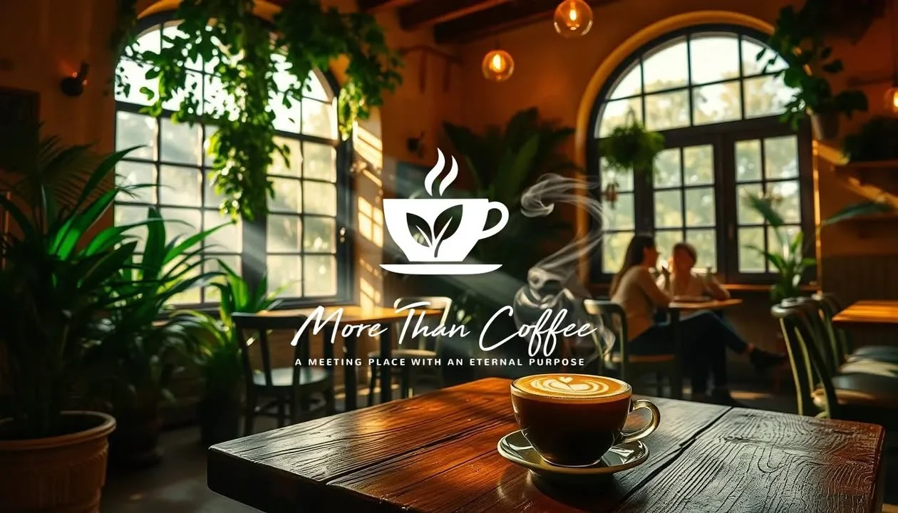Cozy café interior with coffee and warm lighting
