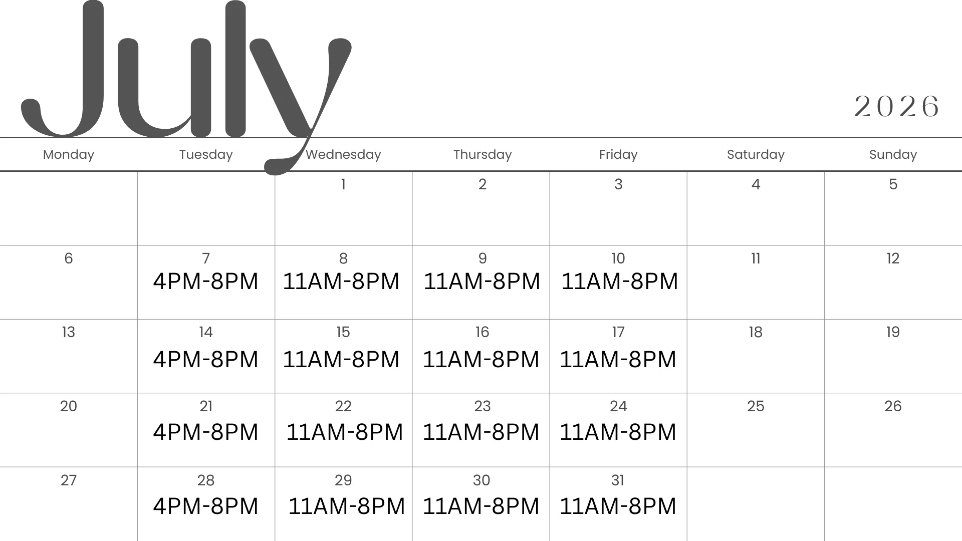 May calendar with restaurant events and promotions