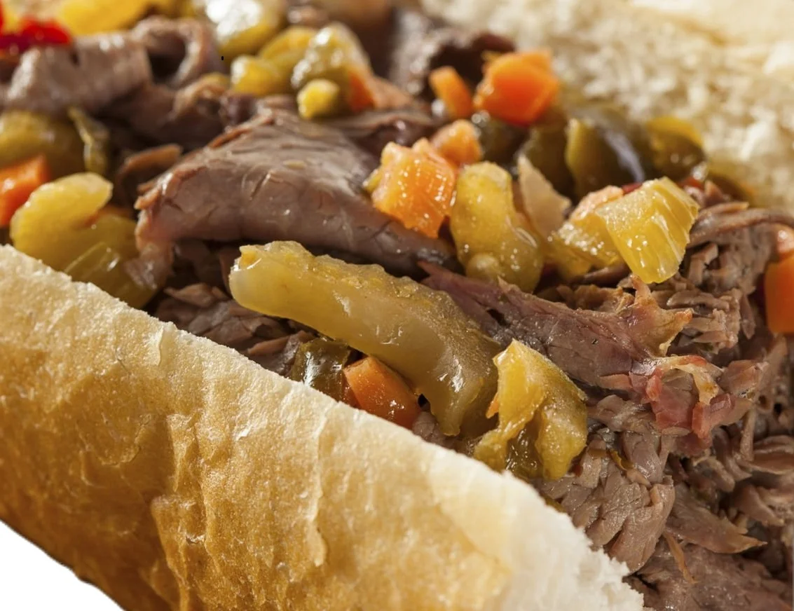 Italian beef sandwich with peppers and vegetables