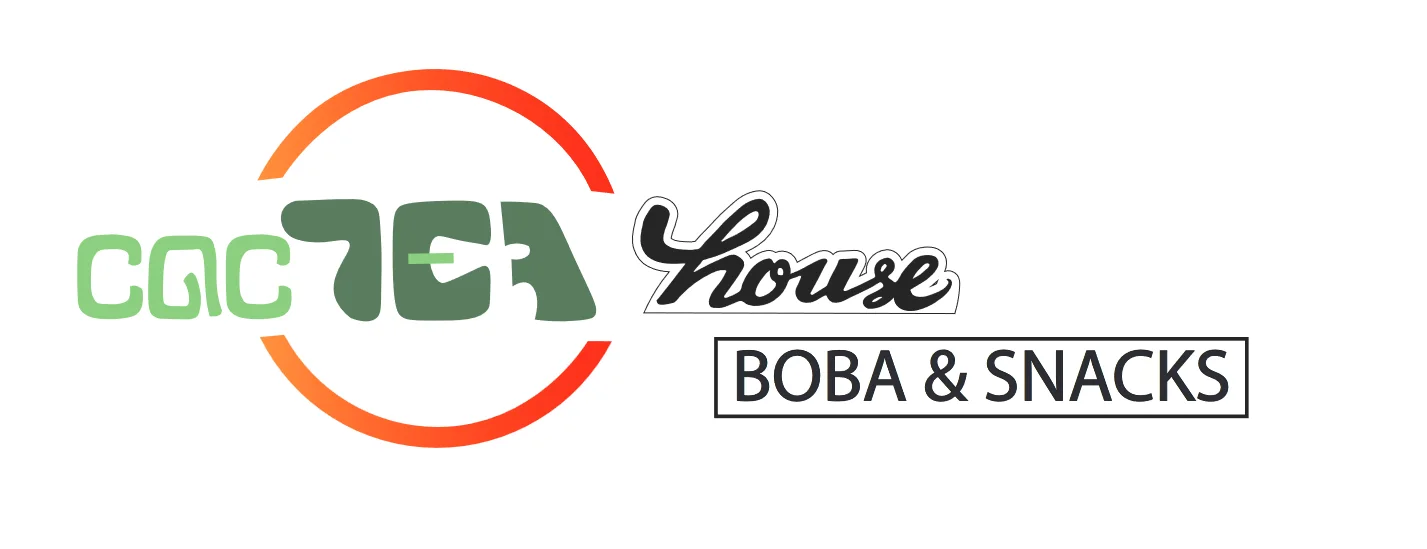 Logo of a boba tea house featuring snacks and beverages