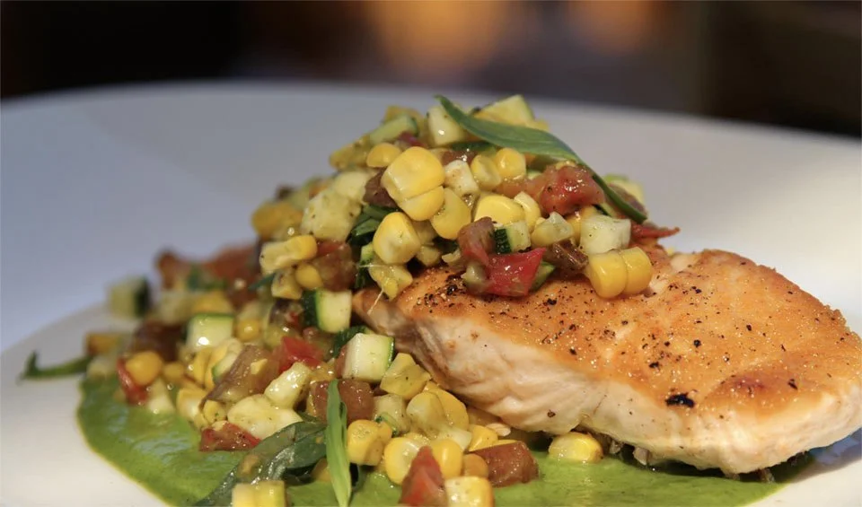 fresh salmon and corn slaw