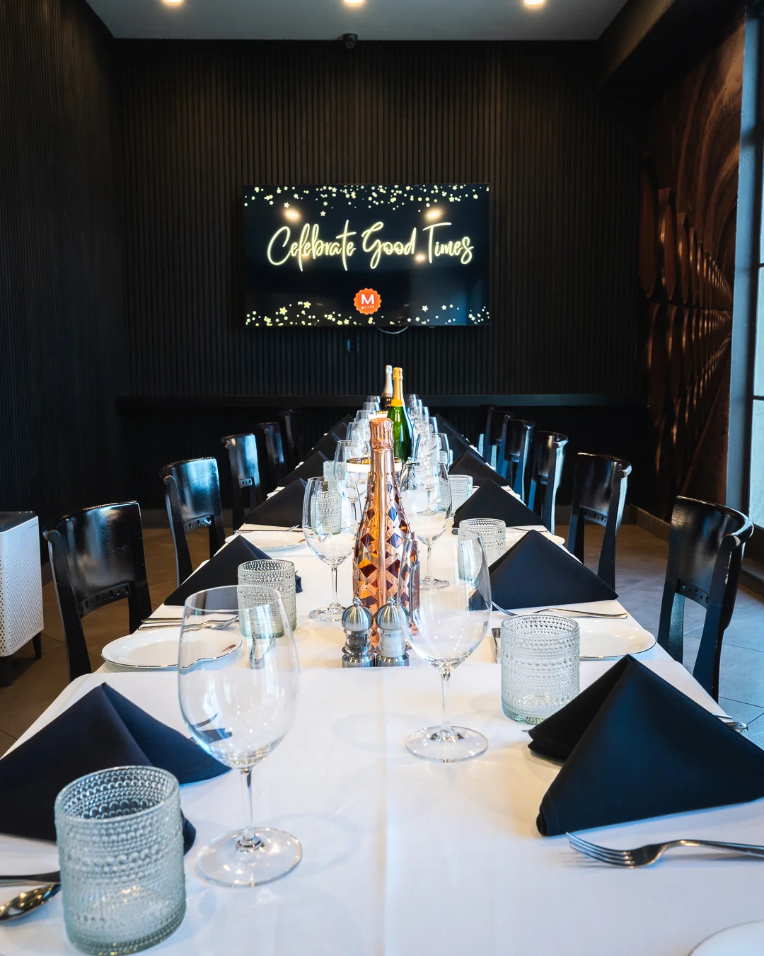 Elegant dining setup with a celebratory theme