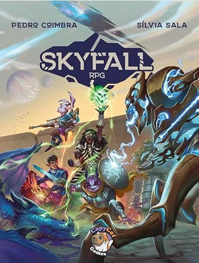 Cover art for Skyfall RPG tabletop game featuring diverse characters